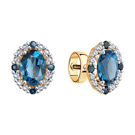 Серьги SOKOLOV - Золото 585, Топаз лондон, Фианит (арт. 728964)