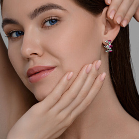 Серьги SOKOLOV - Серебро 925, Синтетический рубин, Фианит (арт. 84020041)