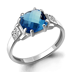 Кольцо Аквамарин - Серебро 925, Синтетический топаз Лонд, Фианит (арт. 6933493А.5)