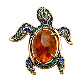 Брошь SOKOLOV - Серебро 925, Фианит, Эмаль, Янтарь (арт. 83040037)