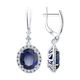 Серьги SOKOLOV - Серебро 925, Синтетический сапфир , Фианит (арт. 88020069)