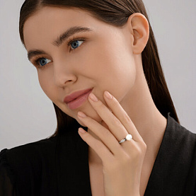 Кольцо SOKOLOV - Серебро 925, Жемчуг имитация, Фианит (арт. 94014414)