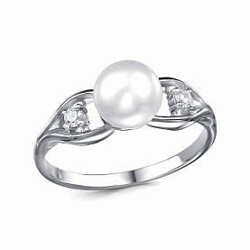 Кольцо Красная пресня - Серебро 925, Жемчуг культивированный, Фианит (арт. 23315842Пл)