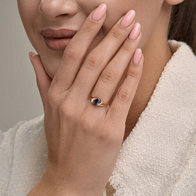 Кольцо SOKOLOV - Золото 585, Синтетический сапфир , Фианит (арт. 717346)