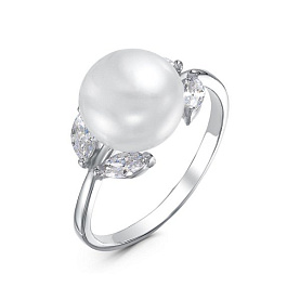 Кольцо Красная пресня - Серебро 925, Жемчуг культивированный, Фианит (арт. 23311964Д)