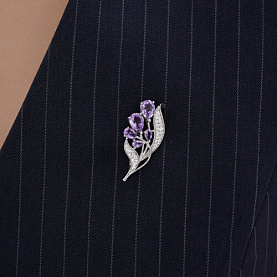 Брошь SOKOLOV - Серебро 925, Аметист, Фианит (арт. 92040127)