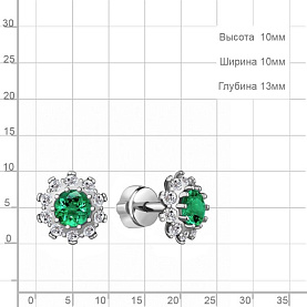 Серьги Аквамарин - Серебро 925, Синтетический изумруд, Фианит (арт. 49195АГ.5)