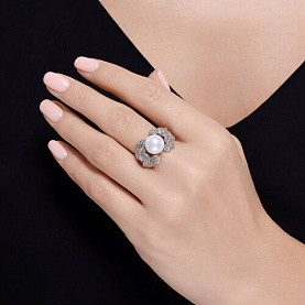 Кольцо SOKOLOV - Серебро 925, Жемчуг синтетический, Фианит (арт. 94013903)