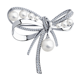 Брошь SOKOLOV - Серебро 925, Жемчуг имитация, Фианит (арт. 94040192)
