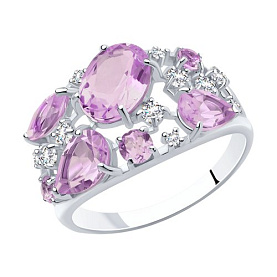 Кольцо SOKOLOV - Серебро 925, Аметист, Фианит (арт. 92010221)