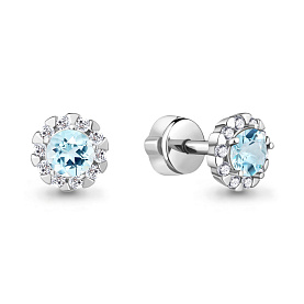 Серьги Аквамарин - Серебро 925, Топаз, Фианит (арт. 4408502А.5)