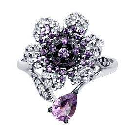 Кольцо SOKOLOV - Серебро 925, Аметист, Фианит (арт. 92014488)