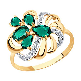 Кольцо SOKOLOV - Золото 585, Синтетический изумруд, Фианит (арт. 715839)