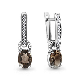 Серьги Аквамарин - Серебро 925, Раухтопаз, Фианит (арт. 45014301А.5)