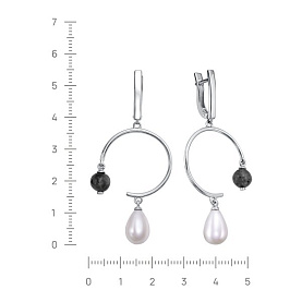 Серьги Кабаровских - Серебро 925, Жемчуг имитация, Лабрадорит (арт. 12-530-1500)
