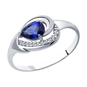 Кольцо SOKOLOV - Серебро 925, Синтетический сапфир , Фианит (арт. 88010055)