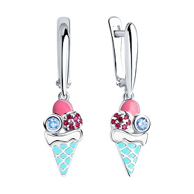 Серьги SOKOLOV - Серебро 925, Синтетический рубин, Фианит, Эмаль (арт. 94022984)