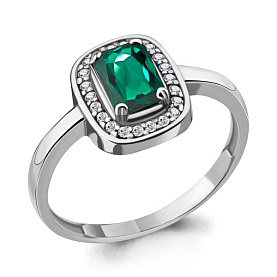 Кольцо Аквамарин - Серебро 925, Синтетический изумруд, Фианит (арт. 63902Г.5)