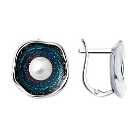 Серьги Diamant - Серебро 925, Жемчуг культивированный, Эмаль (арт. 95-320-01778-1)