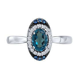 Кольцо SOKOLOV - Серебро 925, Топаз лондон, Фианит (арт. 92014904)