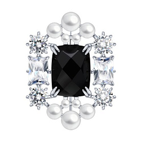Брошь Diamant - Серебро 925, Агат, Жемчуг имитация, Фианит (арт. 94-340-00519-1)