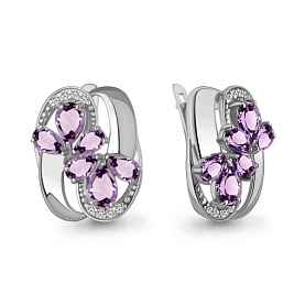 Серьги Аквамарин - Серебро 925, Аметист, Фианит (арт. 45017604А.5)