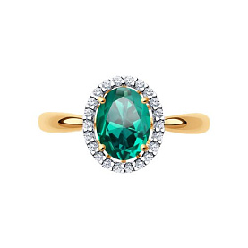 Кольцо SOKOLOV - Золото 375, Синтетический изумруд, Фианит (арт. 37715829)
