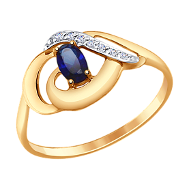 Кольцо SOKOLOV - Золото 375, Синтетический сапфир , Фианит (арт. 37714652)