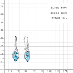 Серьги Аквамарин - Серебро 925, Топаз, Фианит (арт. 4774205А.5)