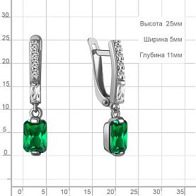 Серьги Аквамарин - Серебро 925, Синтетический изумруд, Фианит (арт. 49828АГ.5)