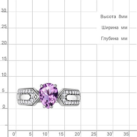 Кольцо Аквамарин - Серебро 925, Аметист, Фианит (арт. 65021504А.5)