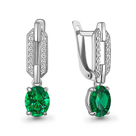Серьги Аквамарин - Серебро 925, Синтетический изумруд, Фианит (арт. 450170АГ.5)