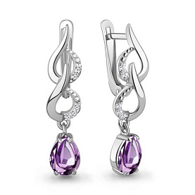 Серьги Аквамарин - Серебро 925, Аметист, Фианит (арт. 45000404А.5)