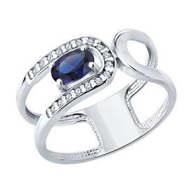 Кольцо SOKOLOV - Серебро 925, Синтетический сапфир , Фианит (арт. 88010079)