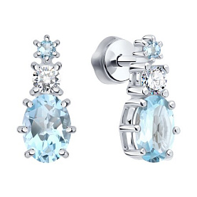 Серьги SOKOLOV - Серебро 925, Топаз, Фианит (арт. 92025328)
