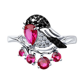 Кольцо SOKOLOV - Серебро 925, Синтетический рубин, Фианит (арт. 94012493)