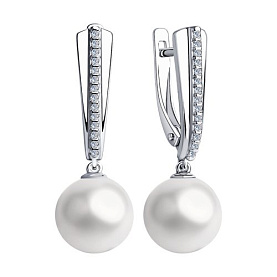 Серьги SOKOLOV - Серебро 925, Жемчуг синтетический, Фианит (арт. 94023546)