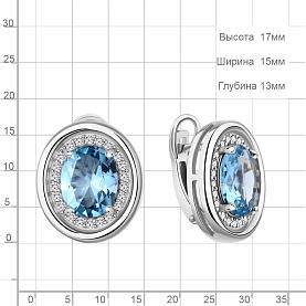 Серьги Аквамарин - Серебро 925, Синтетический топаз, Фианит (арт. 45014492А.5)