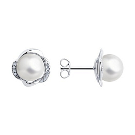 Серьги SOKOLOV - Серебро 925, Жемчуг культивированный, Фианит (арт. 92022900-91)