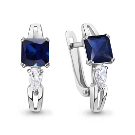 Серьги Аквамарин - Серебро 925, Синтетический сапфир , Фианит (арт. 400565Н.5)
