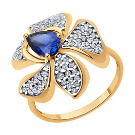 Кольцо SOKOLOV - Серебро 925, Синтетический сапфир , Фианит (арт. 92014562)