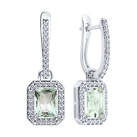 Серьги SOKOLOV - Серебро 925, Празиолит, Фианит (арт. 92023139)