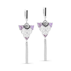 Серьги Кабаровских - Серебро 925, Жемчуг имитация, Синтетическая шпинель, Фианит, Эмаль (арт. 12-445-2626)