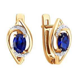 Серьги SOKOLOV - Золото 585, Синтетический сапфир , Фианит (арт. 729350)