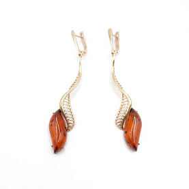 Серьги Янтарная волна - Серебро 925, Янтарь (арт. 821228к)