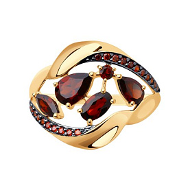 Кольцо SOKOLOV - Золото 585, Гранат, Фианит (арт. 714475)