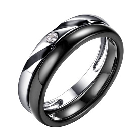 Кольцо FRESH - Серебро 925, Керамика, Фианит (арт. TC-R00690-B-W-W-B-X)