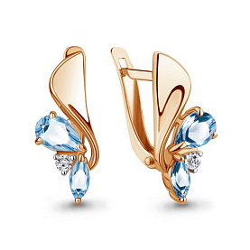 Серьги Аквамарин - Золото 375, Топаз, Фианит (арт. 4786605А.8)