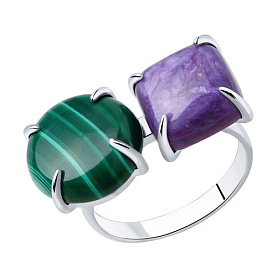 Кольцо SOKOLOV - Серебро 925, Малахит, Чароит (арт. 83010067)