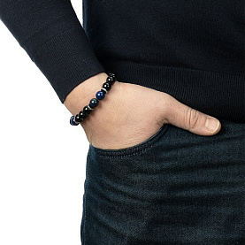 Браслет Фиделис - Сталь, Агат, Гематит, Дюмортьерит, Лазурит (арт. AS-S03-10-AgLz)